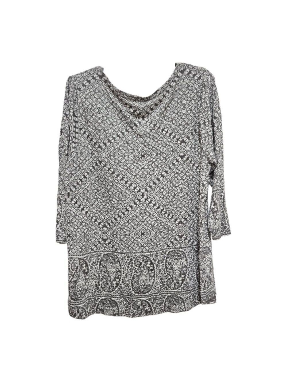 Lucky Brand Paisley Boho Tunic Top Brown Cream 1X